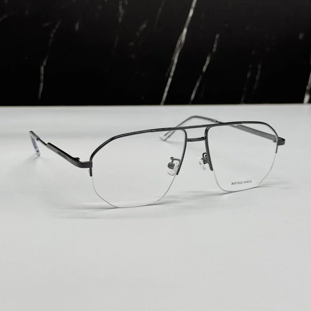 NEW BOTTEGA VENETA BV1109O 001 SILVER AVIATOR UNISEX EYEGLASSES